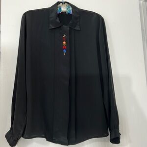 VINTAGE NOTATIONS BLACK BUTTON DOWN LONG SLEEVE JEWELED BLOUSE 14 women’s